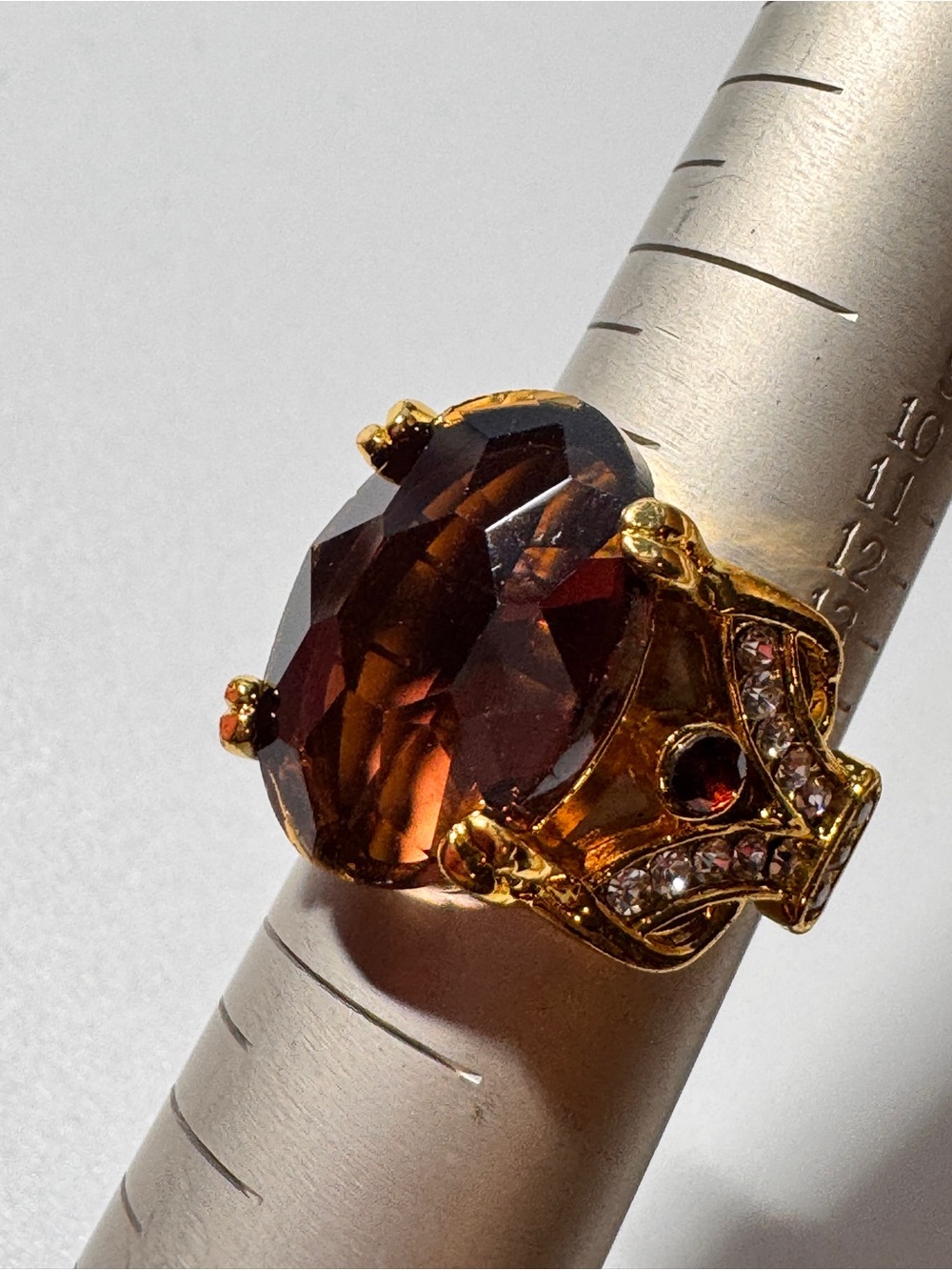 Gold-Tone Smoky Brown Crystal Cocktail Ring - Women Jewelry